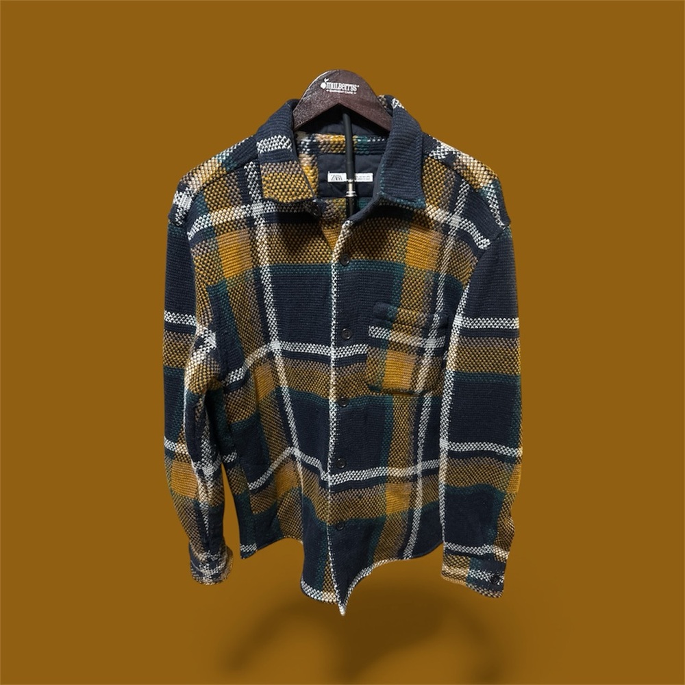 Zara Black and Yellow Plaid Shirt Jacket